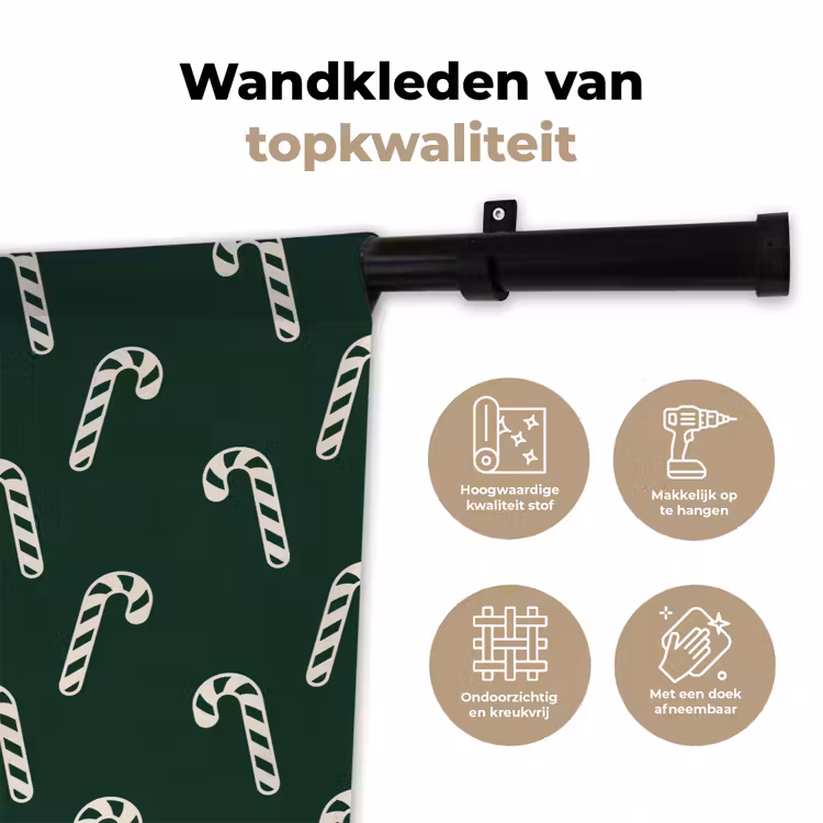 Wandkleed - Kerst - Groen - Wit - Zuurstok — 3