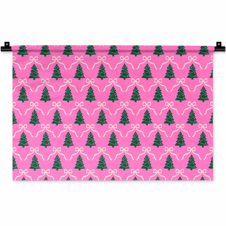 Wandkleed - Kerst - Roze - Wit - Strik — 1