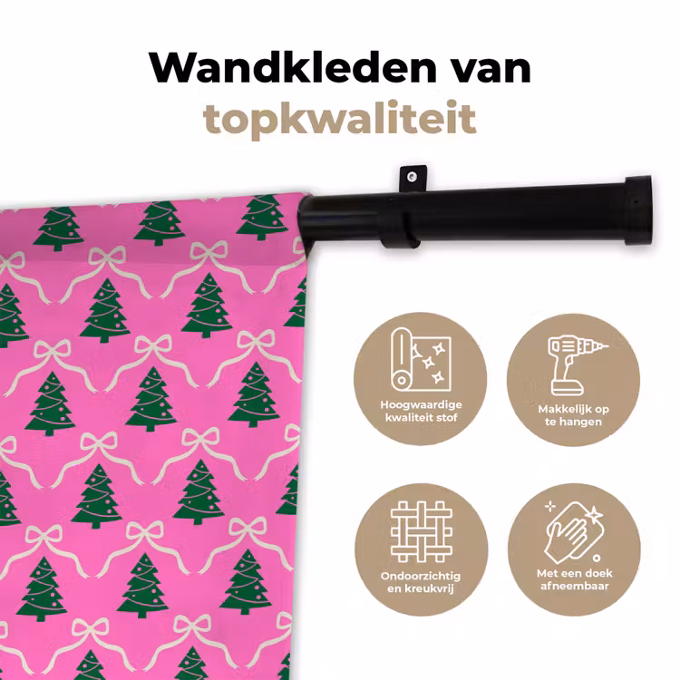 Wandkleed - Kerst - Roze - Wit - Strik — 3