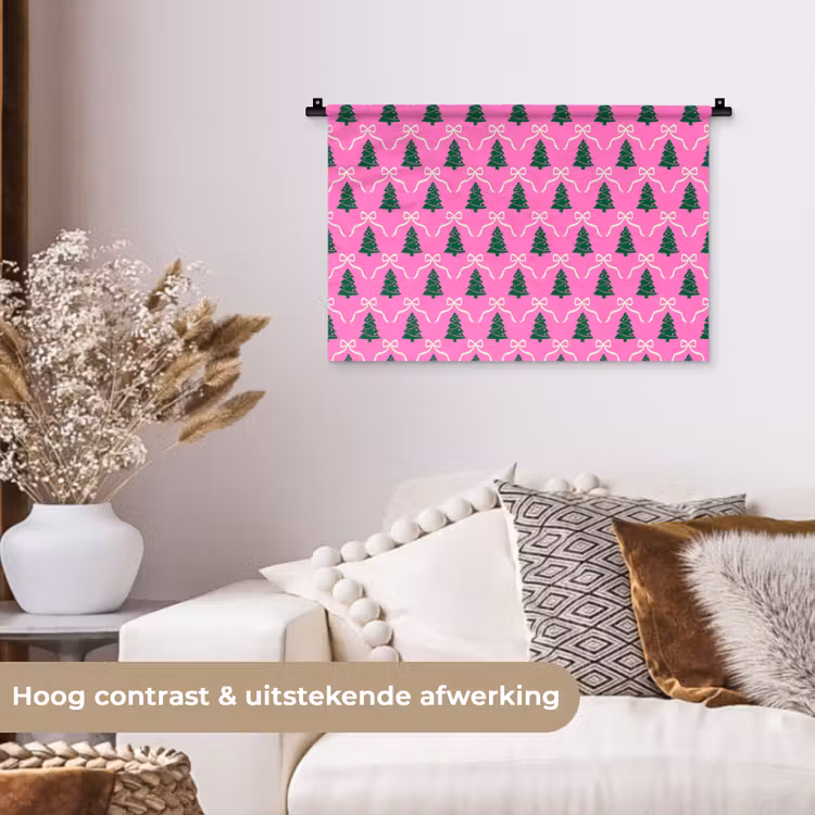 Wandkleed - Kerst - Roze - Wit - Strik — 4