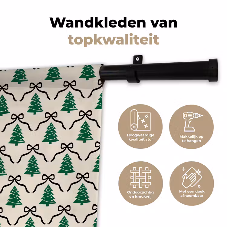 Wandkleed - Kerst - Wit - Zwart - Strik — 3