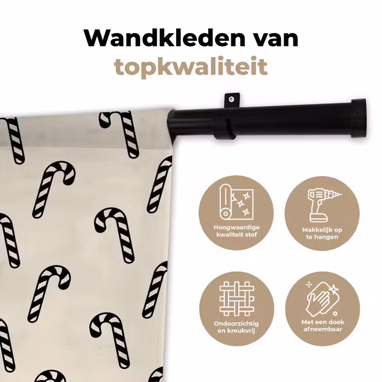 Wandkleed - Kerst - Zwart - Crème - Zuurstok — 3