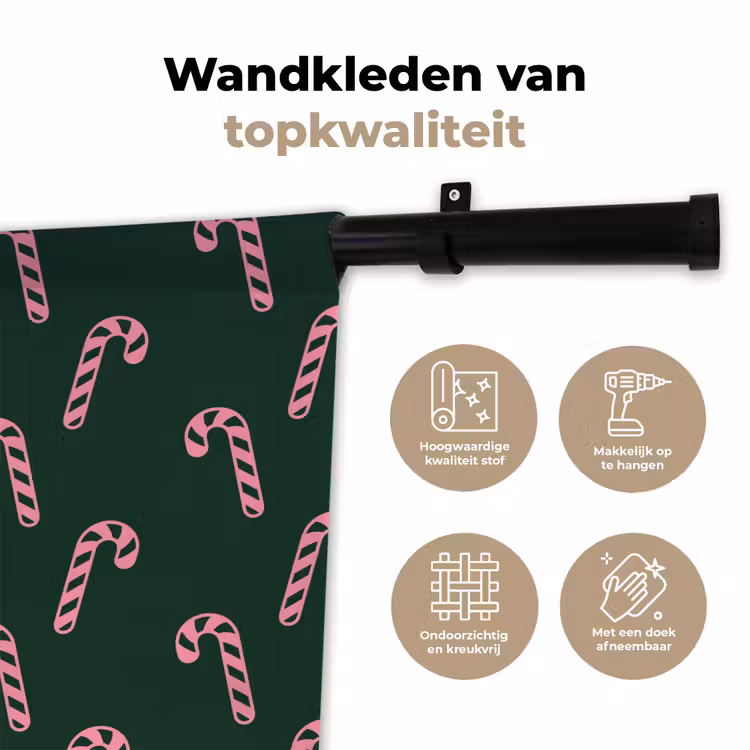 Wandkleed - Kerst - Roze - Groen - Zuurstok — 3