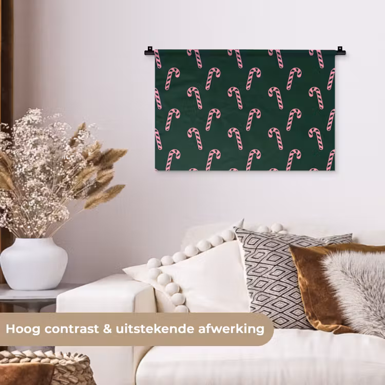 Wandkleed - Kerst - Roze - Groen - Zuurstok — 4