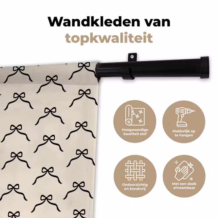 Wandkleed - Strik - Kerst - Wit - Zwart — 3