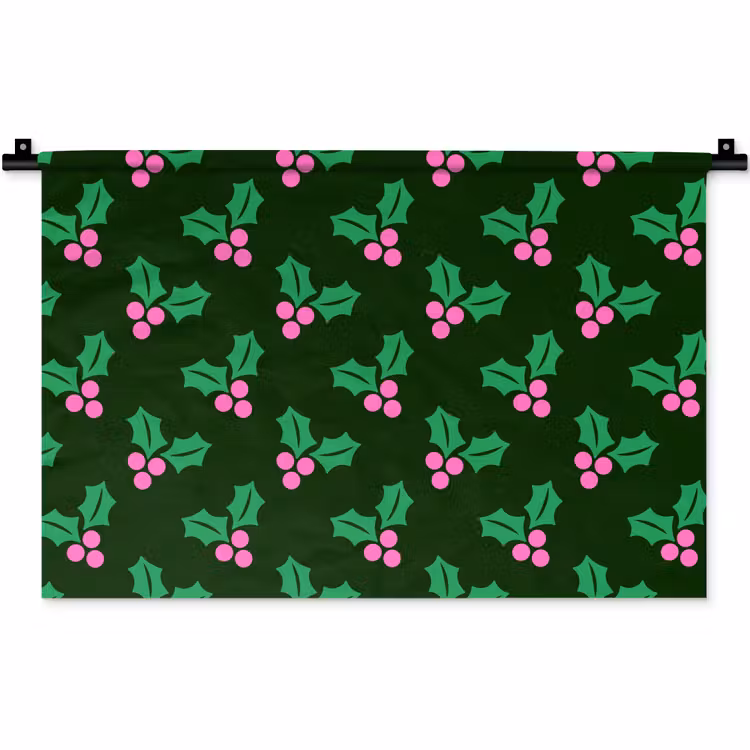 Wandkleed - Hulst - Groen - Roze - Kerst — 1