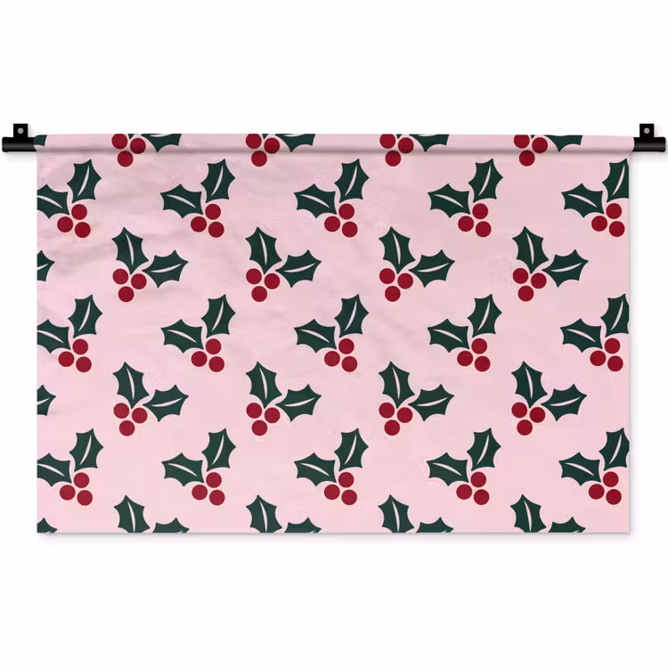 Wandkleed - Kerst - Hulst - Groen - Roze — 1