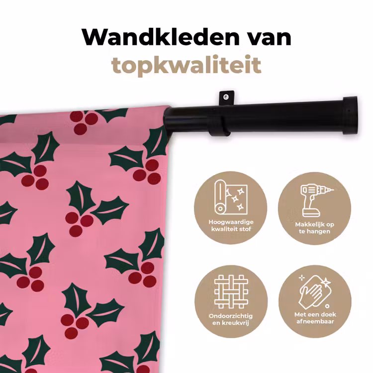 Wandkleed - Roze - Kerst - Hulst — 3