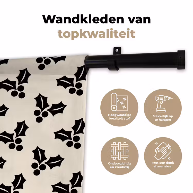 Wandkleed - Hulst - Wit - Zwart - Kerst — 3