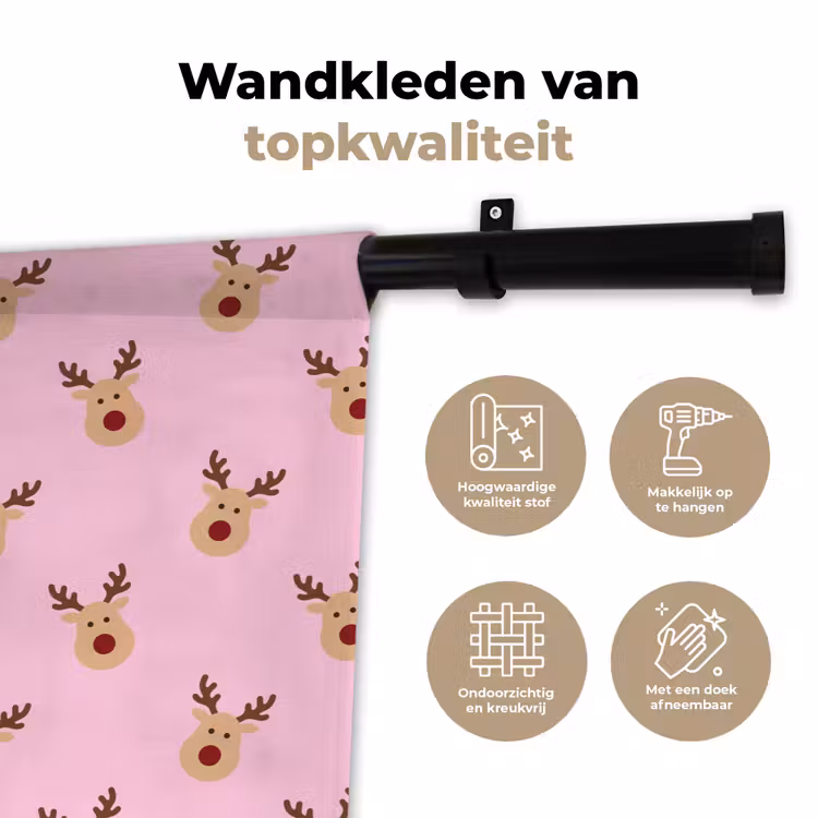 Wandkleed - Rendieren - Kerst - Roze — 3