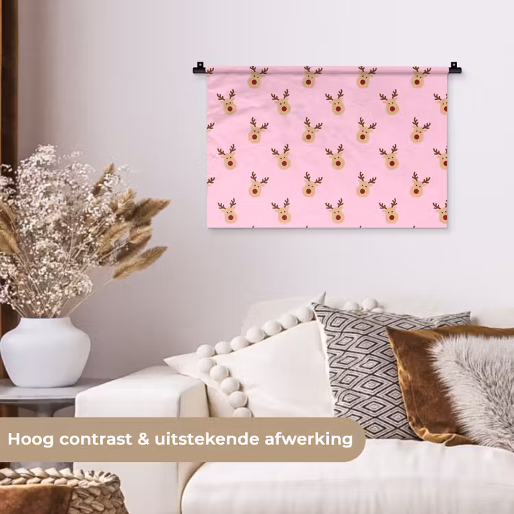 Wandkleed - Rendieren - Kerst - Roze — 4