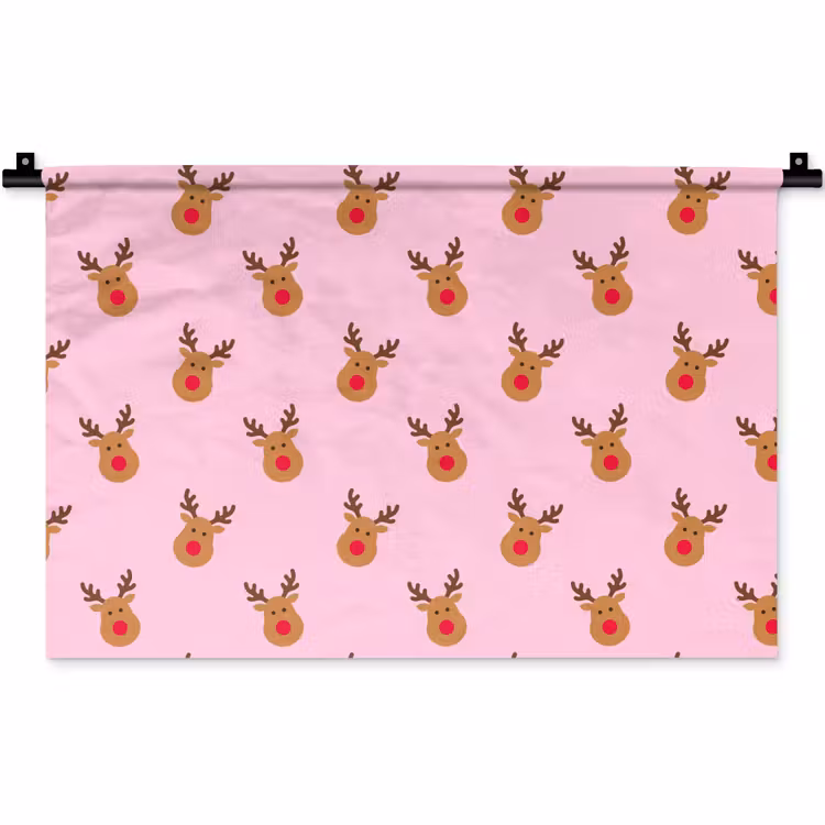 Wandkleed - Rendieren - Kerst - Roze - Rood — 1