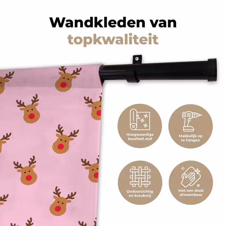 Wandkleed - Rendieren - Kerst - Roze - Rood — 3