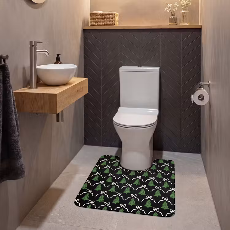 Wc Mat - Kerst - Zwart - Wit - Strik — 2
