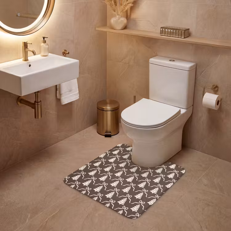 Wc Mat - Strik - Taupe - Wit - Kerst — 3