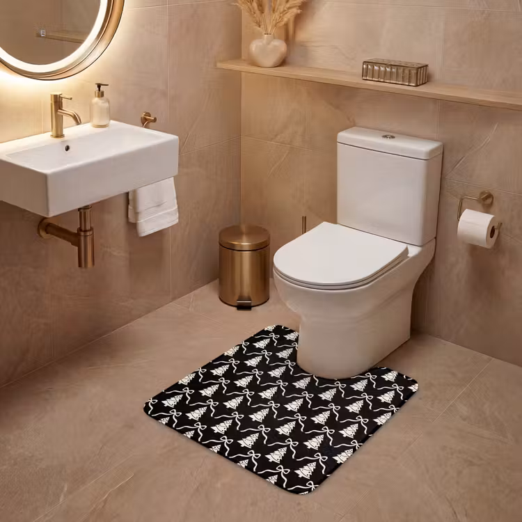Wc Mat - Strik - Wit - Zwart - Kerst — 3