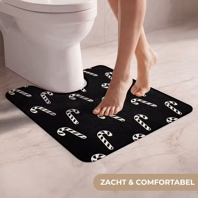 Wc Mat - Kerst - Zwart - Wit - Zuurstok — 5