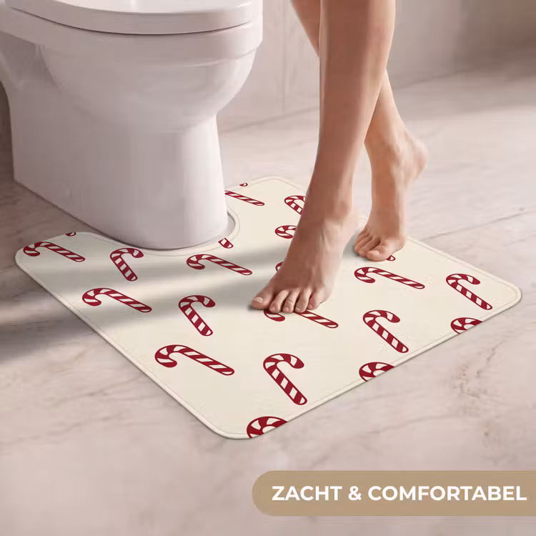 Wc Mat - Kerst - Rood - Crème - Zuurstok — 5