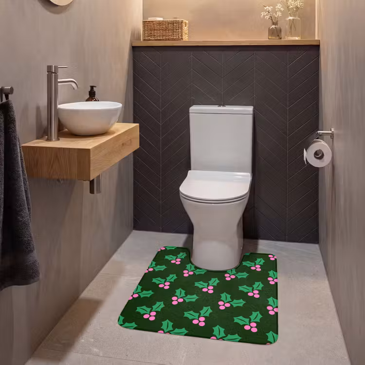 Wc Mat - Hulst - Groen - Roze - Kerst — 2