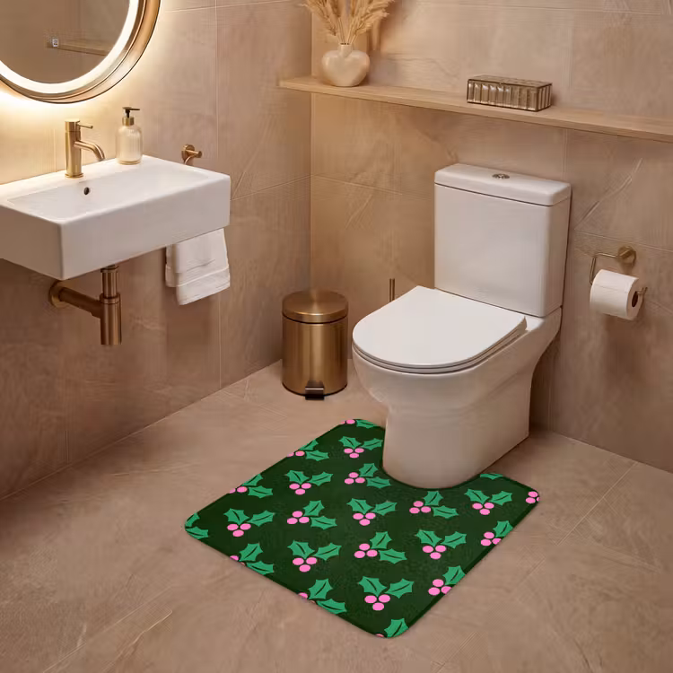 Wc Mat - Hulst - Groen - Roze - Kerst — 3