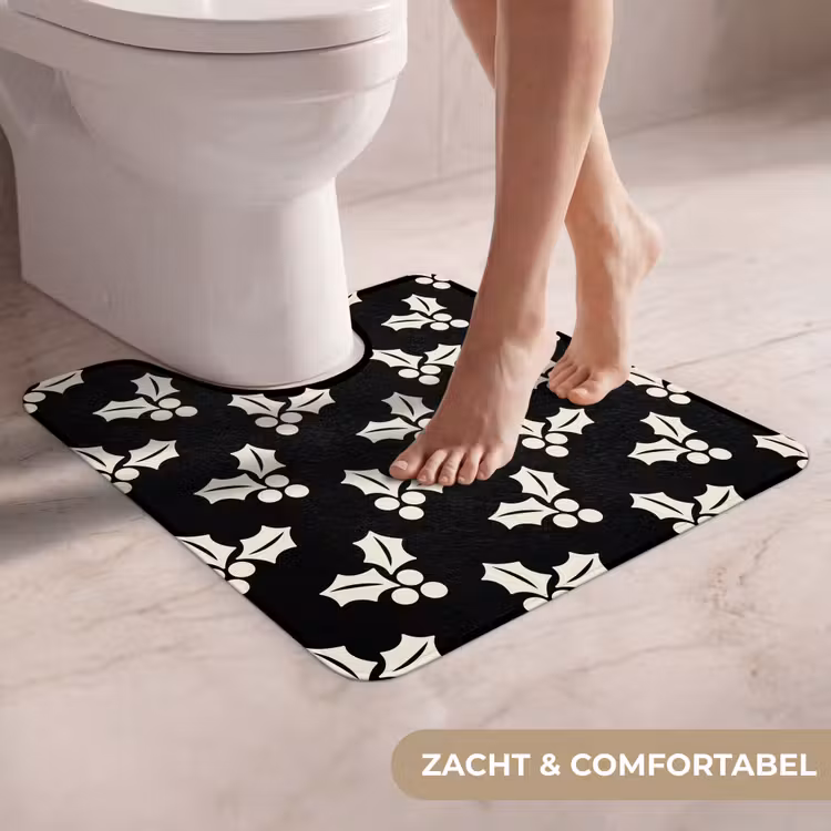 Wc Mat - Kerst - Zwart - Wit - Hulst — 5