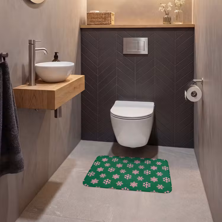 Wc Mat - Sneeuwvlok - Groen - Roze - Kerst — 2