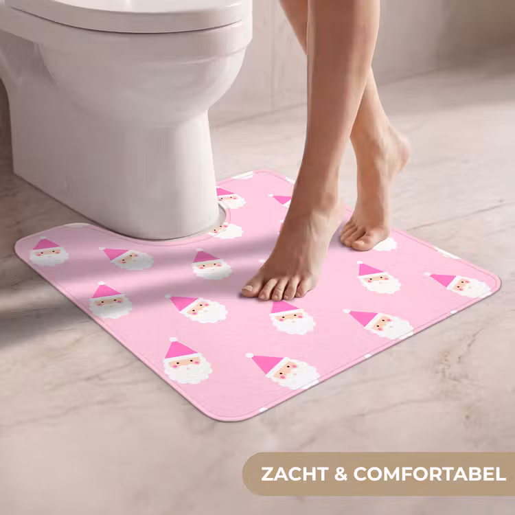 Wc Mat - Kerstman - Kerst - Roze - Pastel — 5
