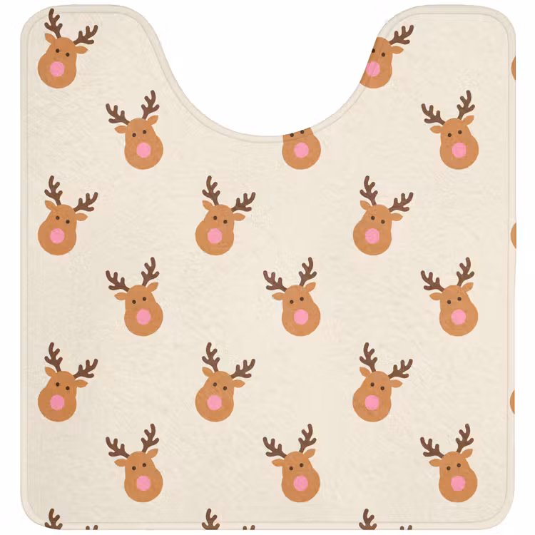 Wc Mat - Rendieren - Kerst - Crème - Roze — 1