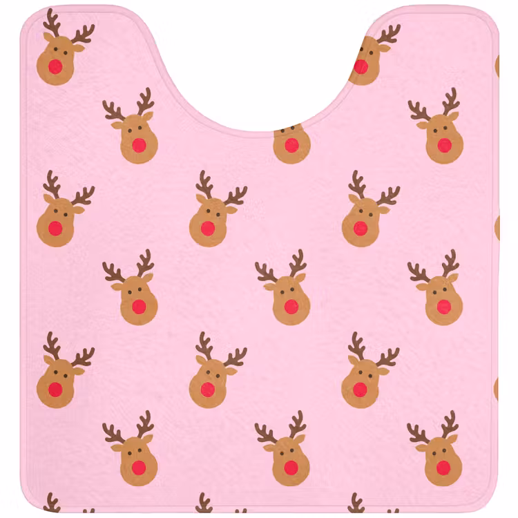 Wc Mat - Rendieren - Kerst - Roze - Rood — 1