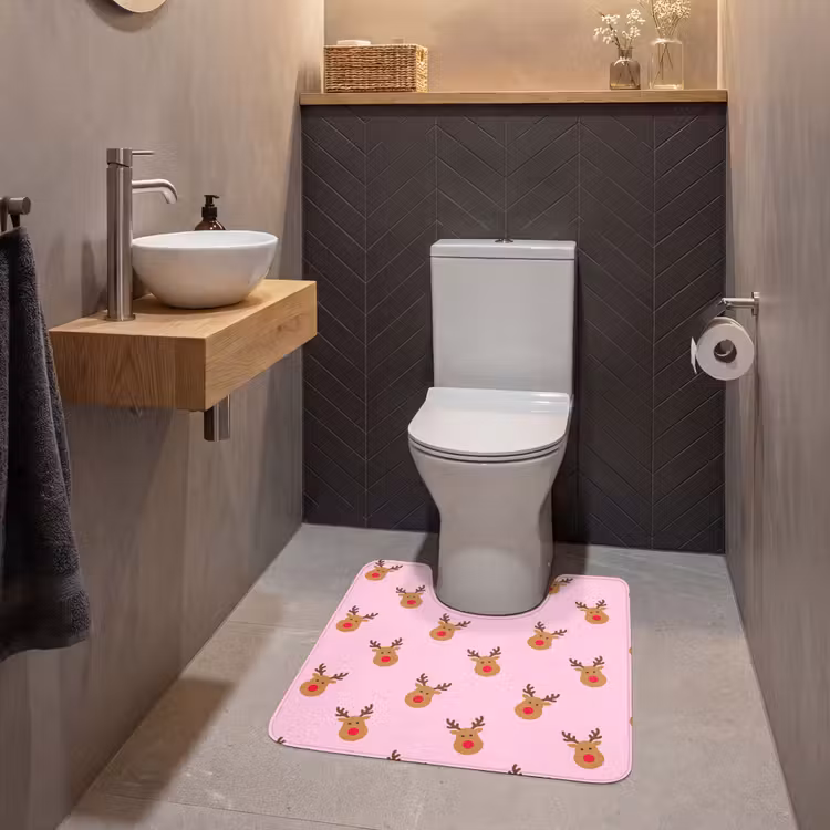 Wc Mat - Rendieren - Kerst - Roze - Rood — 2