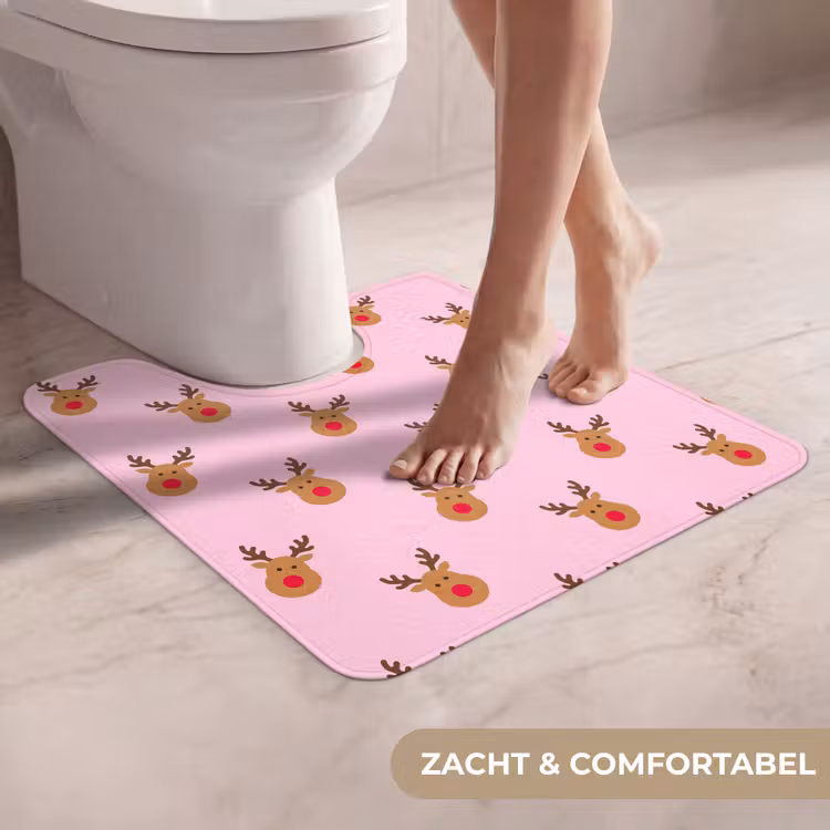 Wc Mat - Rendieren - Kerst - Roze - Rood — 5