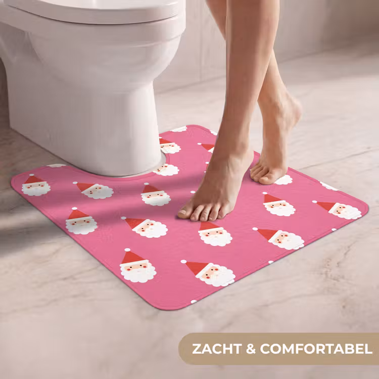 Wc Mat - Kerstman - Kerst - Rood - Roze — 5