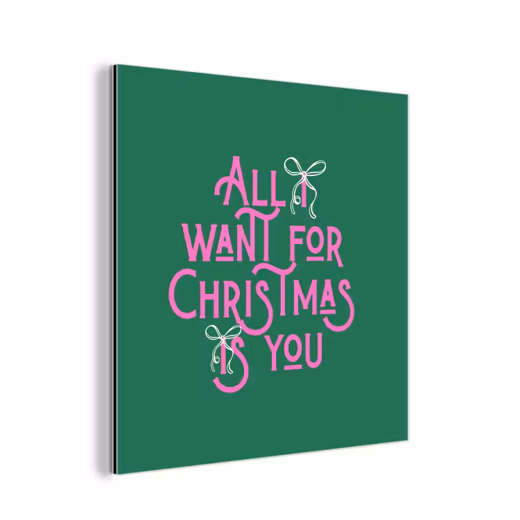 Aluminium schilderij - Kerst - Tekst - Roze - Groen — 1