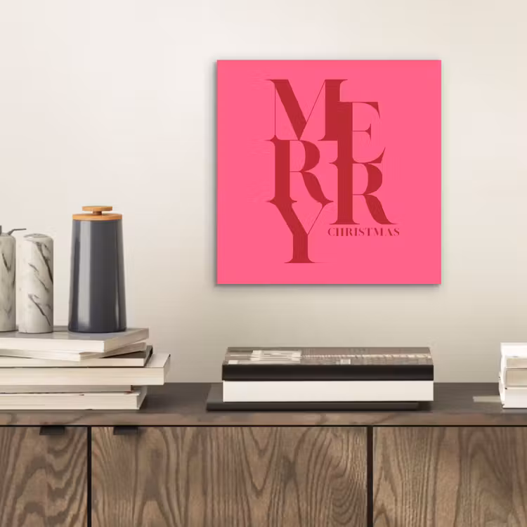 Aluminium schilderij - Merry - Tekst - Kerst - Roze — 2