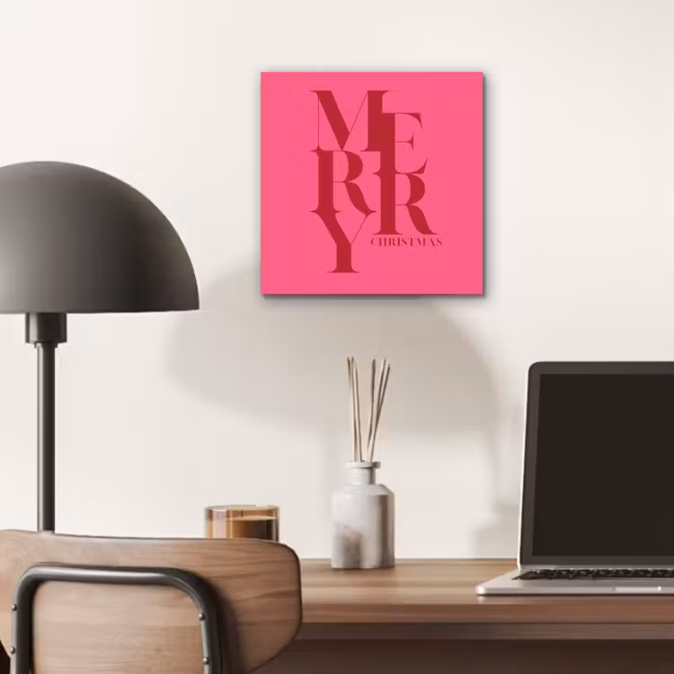 Aluminium schilderij - Merry - Tekst - Kerst - Roze — 6