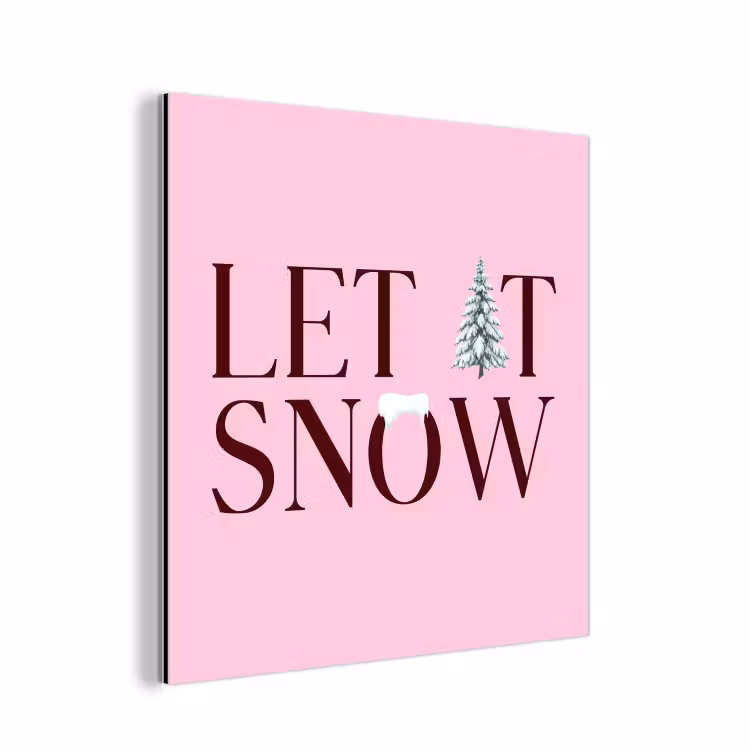 Aluminium schilderij - Kerst - Tekst - Sneeuw - Roze — 1