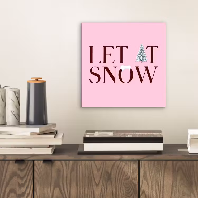 Aluminium schilderij - Kerst - Tekst - Sneeuw - Roze — 2