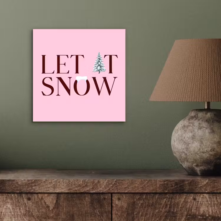 Aluminium schilderij - Kerst - Tekst - Sneeuw - Roze — 3
