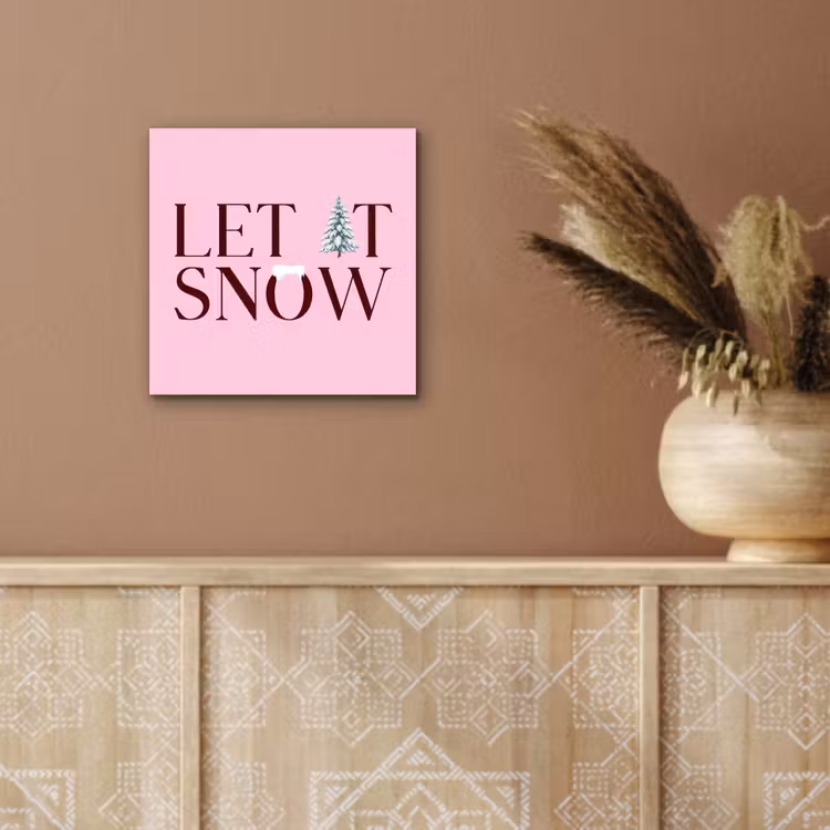 Aluminium schilderij - Kerst - Tekst - Sneeuw - Roze — 5