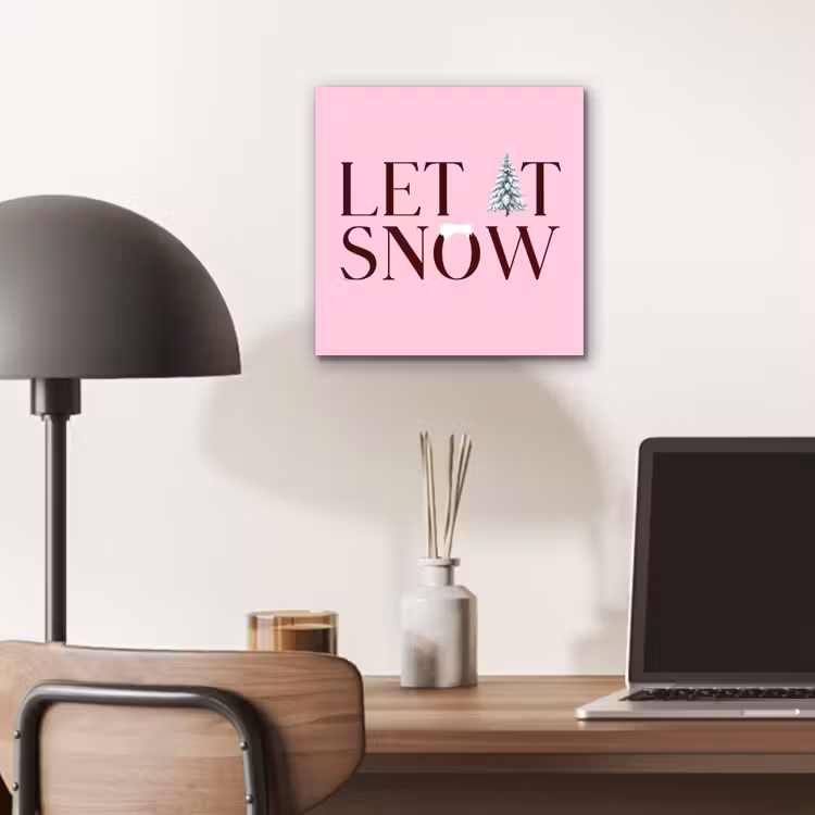 Aluminium schilderij - Kerst - Tekst - Sneeuw - Roze — 6