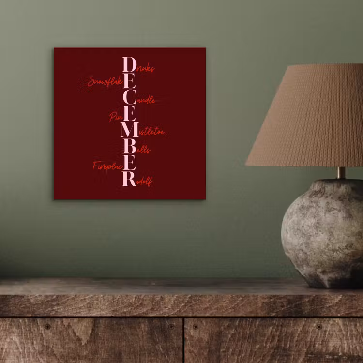Aluminium schilderij - December - Tekst - Kerst - Burgundy — 3