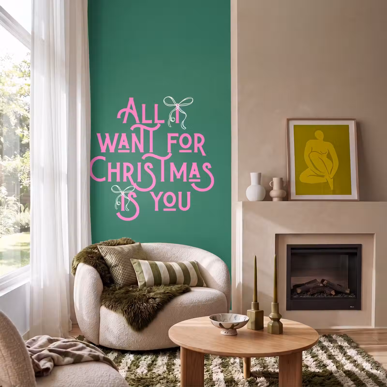 Behang - Kerst - Tekst - Roze - Groen — 1