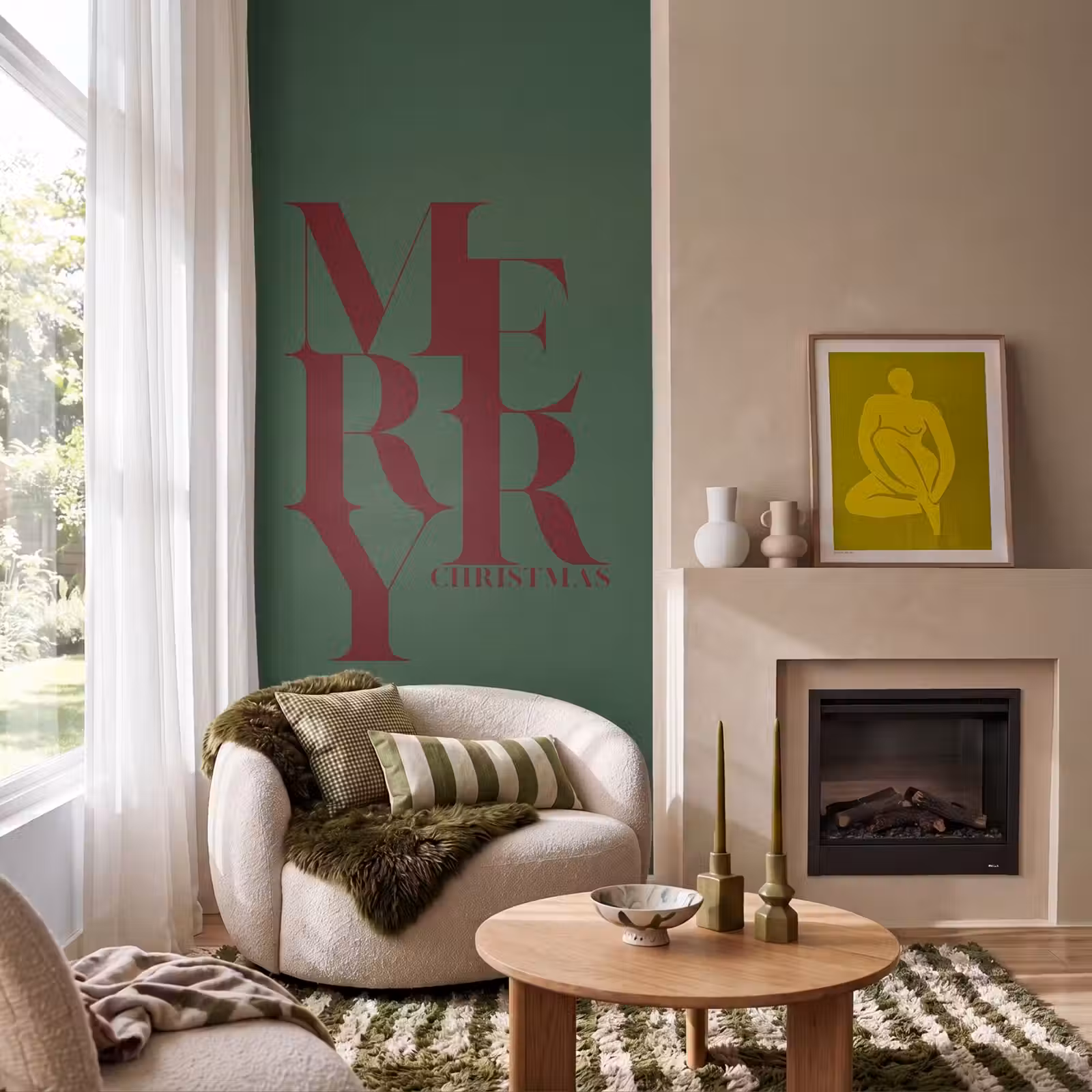 Behang - Merry - Tekst - Groen - Kerst — 1