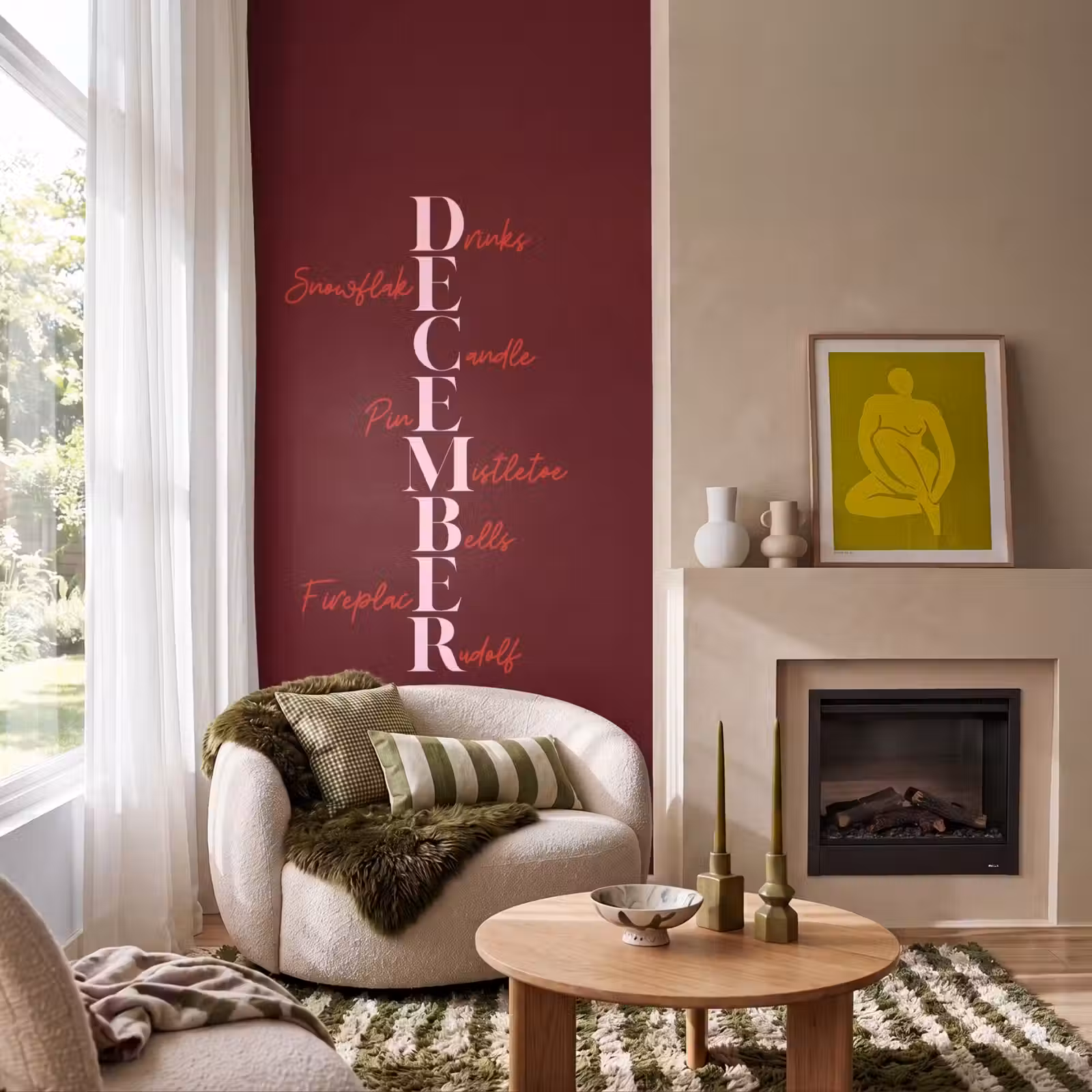 Behang - December - Tekst - Kerst - Burgundy — 1