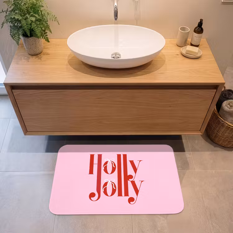 Badmat - Kerst - Tekst - Rood - Roze — 2