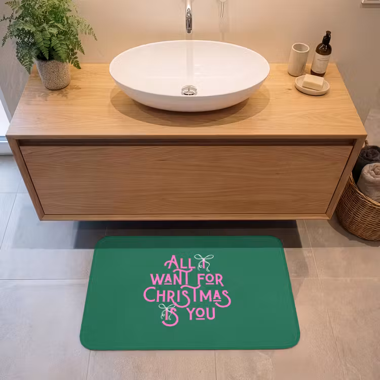 Badmat - Kerst - Tekst - Roze - Groen — 2