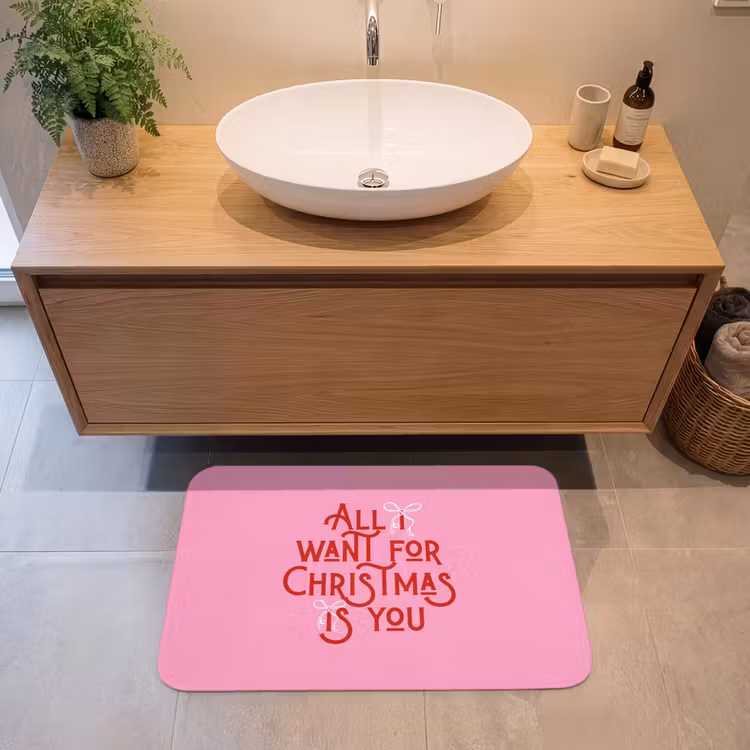 Badmat - Tekst - Kerst - Roze - Rood — 2