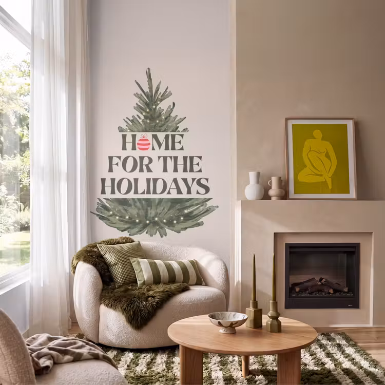 Behang - Kerst - Tekst - Kerstboom - Beige — 1