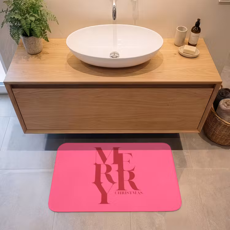 Badmat - Merry - Tekst - Kerst - Roze — 2