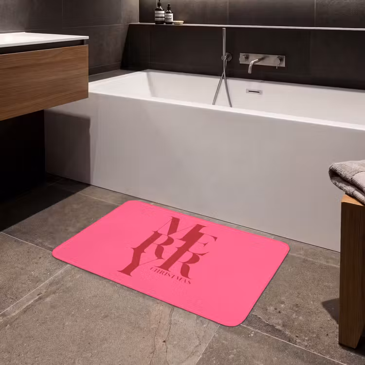 Badmat - Merry - Tekst - Kerst - Roze — 4